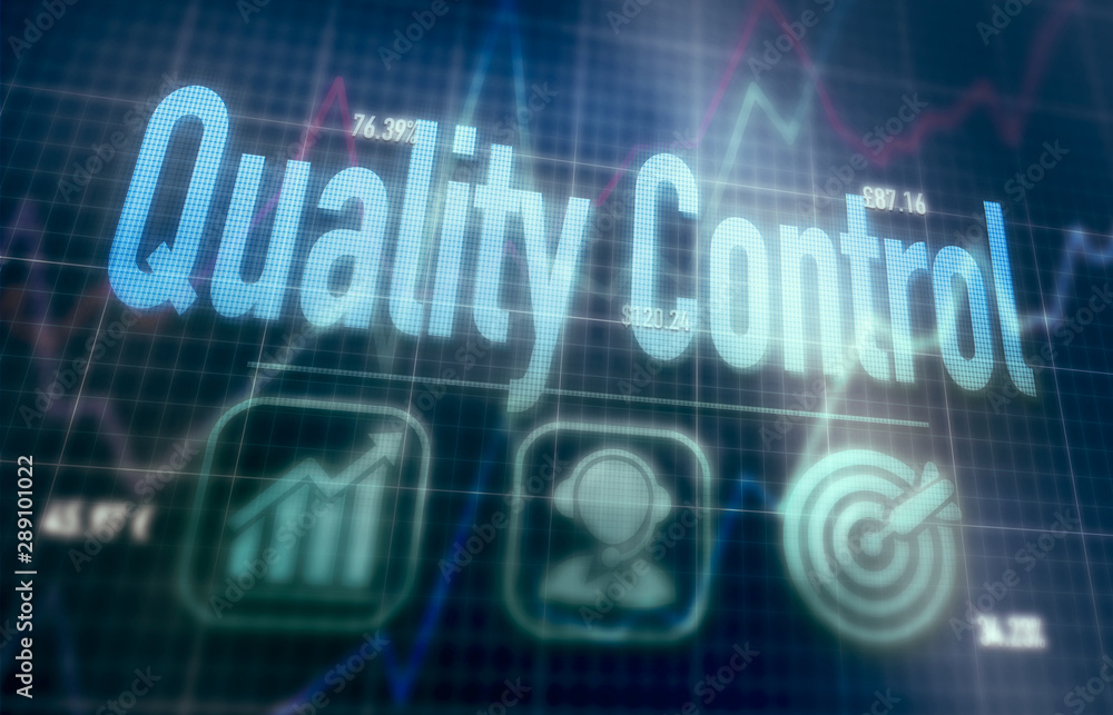 Quality Control concept on a blue dot matrix computer display. Quality Control concept on a blue dot matrix computer display.