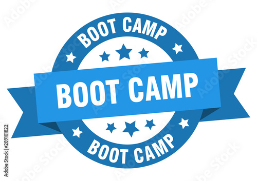 boot camp ribbon. boot camp round blue sign. boot camp
