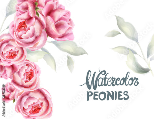 Rose flowers wreath wedding card vector watercolor. Isolated background. Prov...