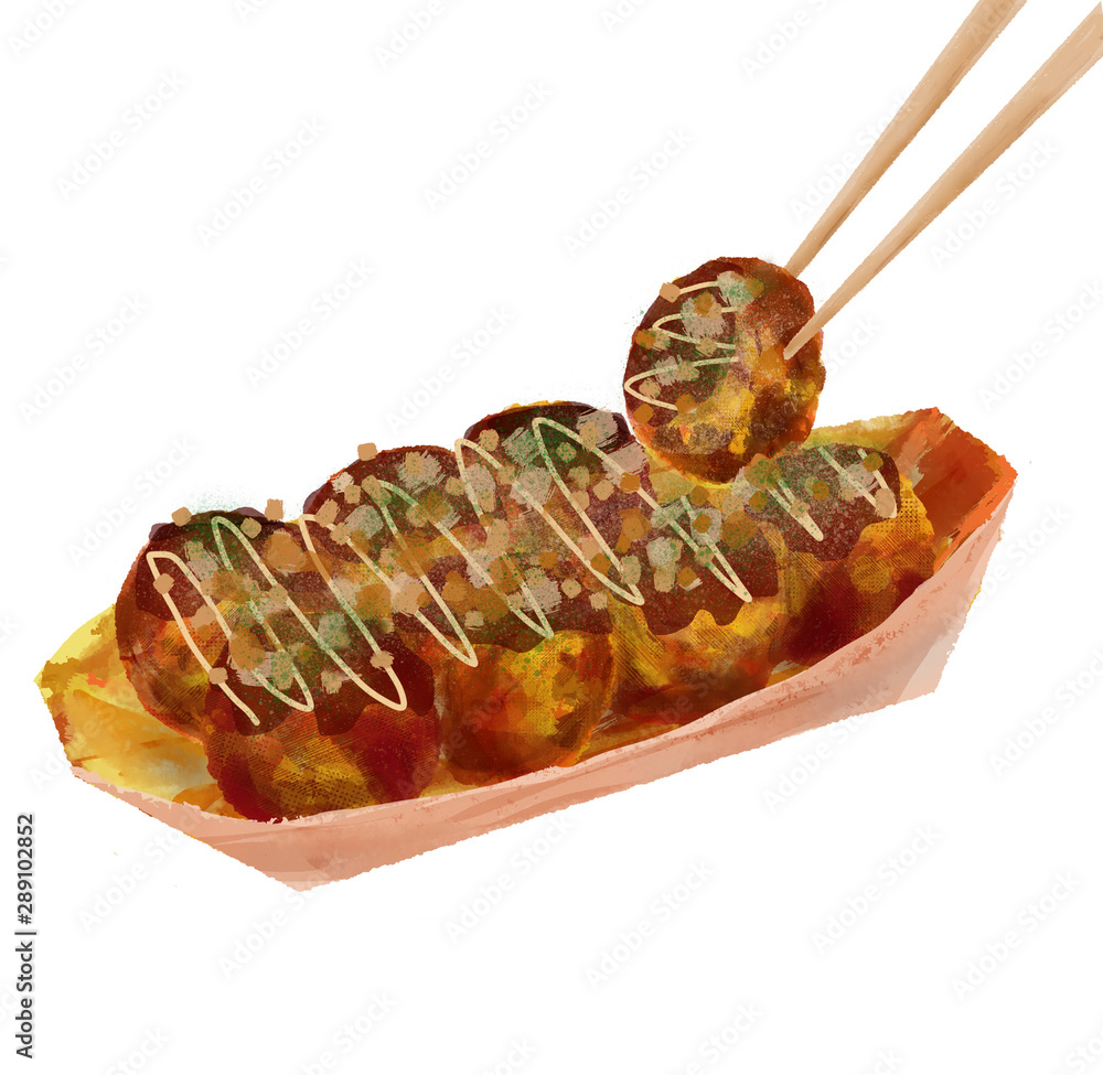 たこ焼き-はしで一つつまむ Takoyaki, a Japanese fast food with chopsticks たこ焼き-はしで一つつまむ Takoyaki, a Japanese fast food with chopsticks