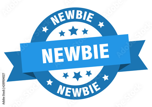 newbie ribbon. newbie round blue sign. newbie