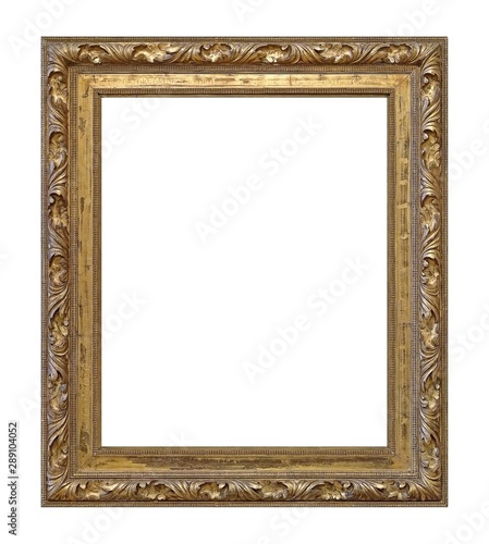 Golden frame for paintings, mirrors or photo isolated on white background