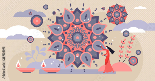 Diwali hindu traditional celebration, tiny flat person concept vector illustration