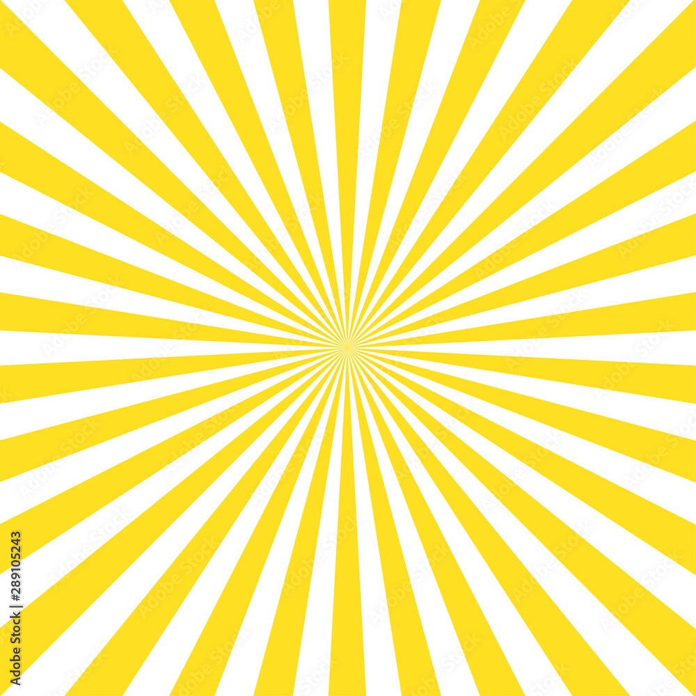 Vintage abstract template with yellow sunrays on light background. Sunlight abstract background. Starburst wallpaper. Retro bright backdrop. - obrazy, fototapety, plakaty 