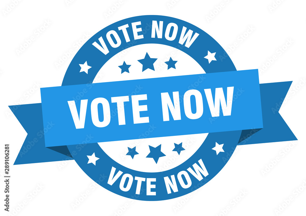 Fototapeta premium vote now ribbon. vote now round blue sign. vote now