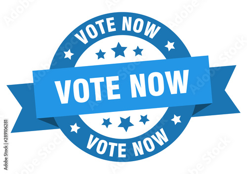 vote now ribbon. vote now round blue sign. vote now