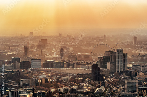 London rooftop aerial view of city at sunset