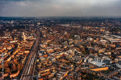 London rooftop aerial view of city at sunset
