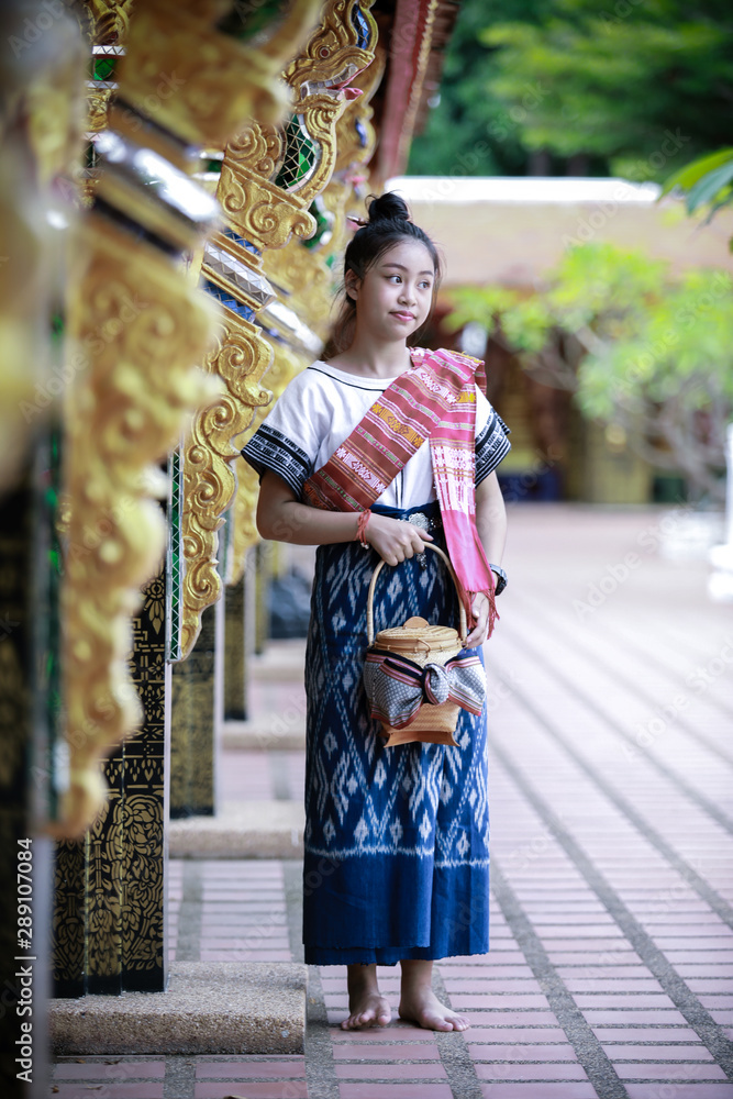 Phu Thai Dress : young teen asian wear thai traditional dress.