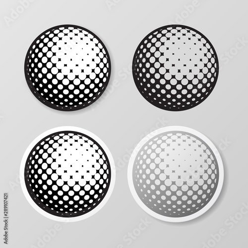 Set of four golf ball stickers isolated on gray background
