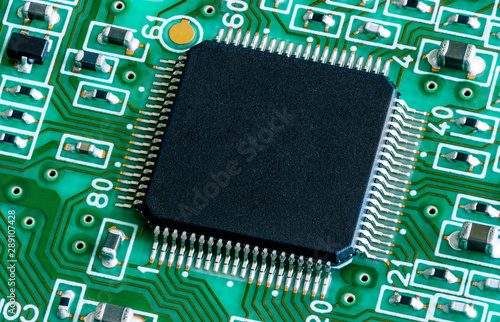 Close up on chip on computer circuit board