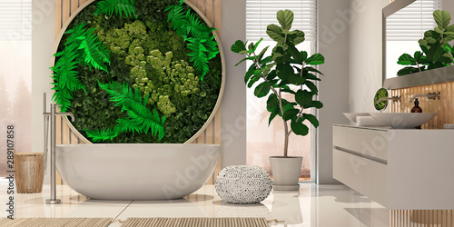 Modern spa bathroom interior with fytowall. 3D rendering