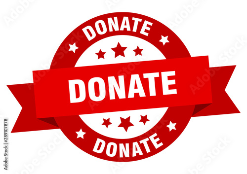 donate ribbon. donate round red sign. donate