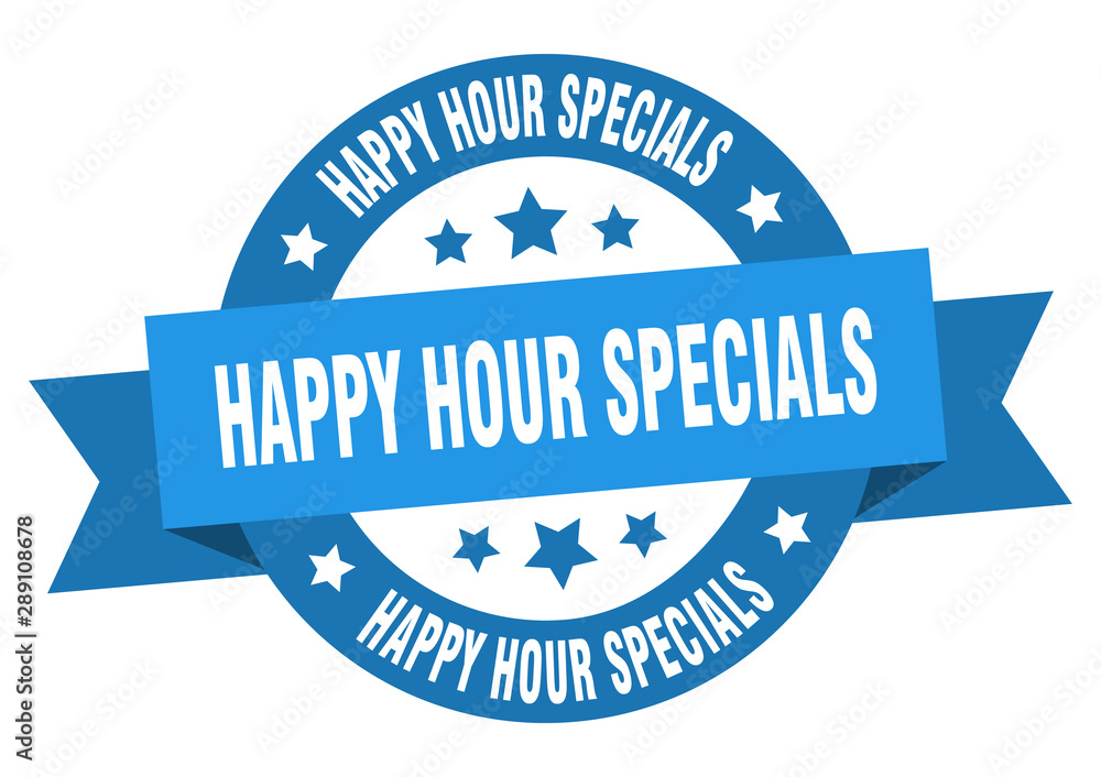 Fototapeta premium happy hour specials ribbon. happy hour specials round blue sign. happy hour specials