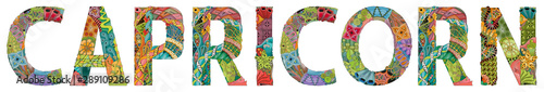 Word CAPRICORN. Vector zentangle object for decoration