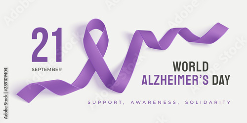 World Alzheimer's day banner with ribbon