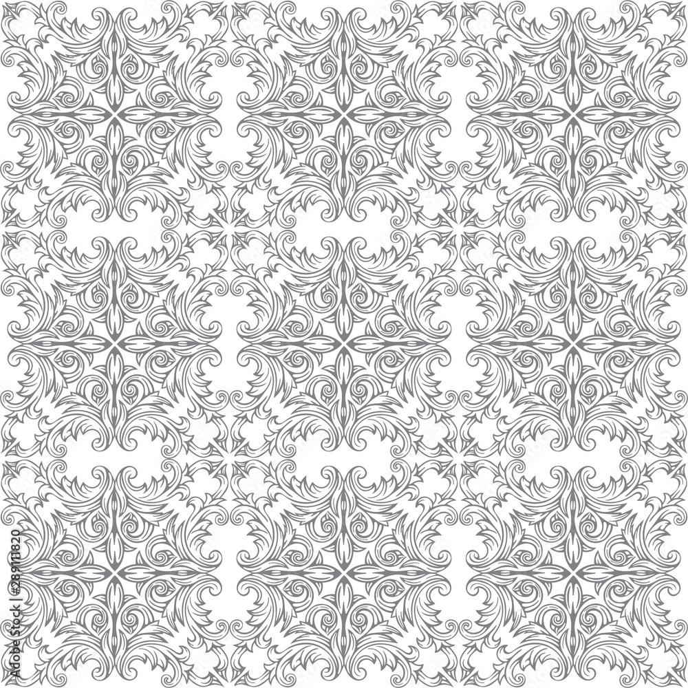 Vintage seamless pattern. Hand drawn baroque victorian ornaments endless texture. Floral ornament design. Engraved style ornament drawing. Part of set.