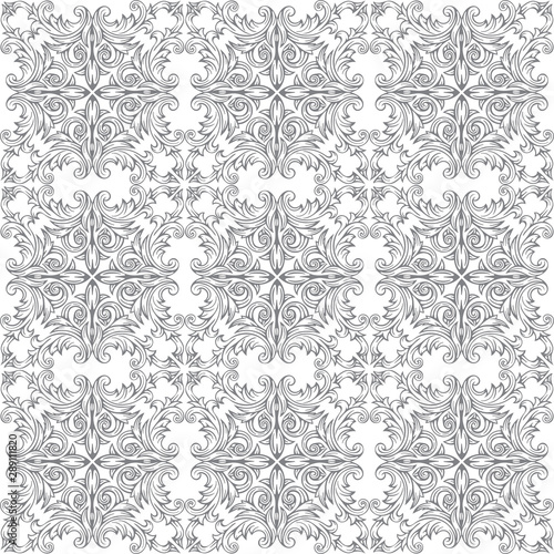Vintage seamless pattern. Hand drawn baroque victorian ornaments endless texture. Floral ornament design. Engraved style ornament drawing. Part of set.