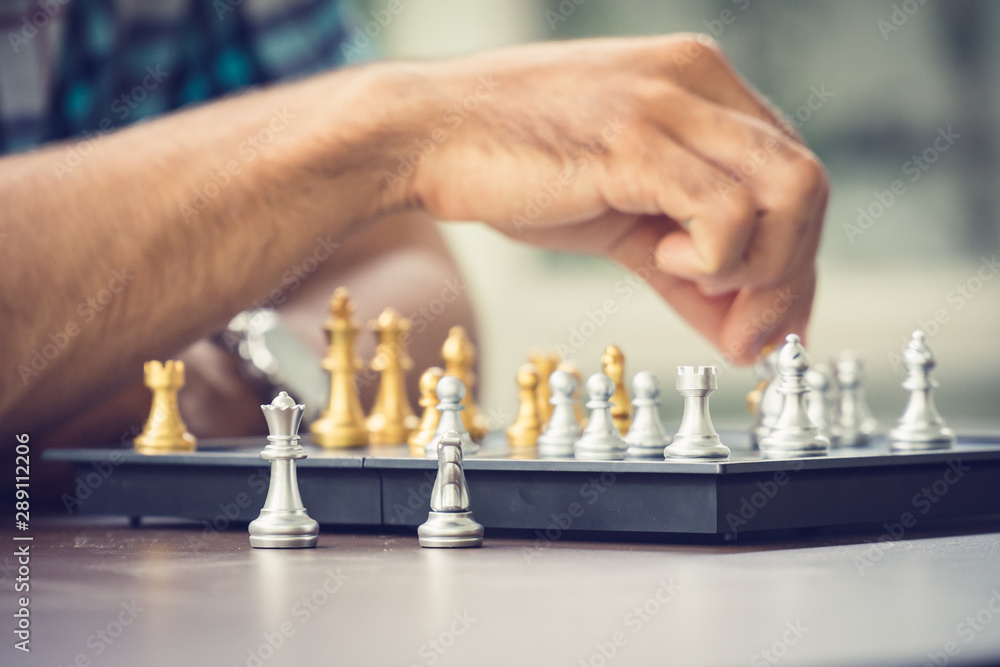 Fotka „Casual businessman playing chess game with retro style photo, in  business competition and planning strategies concept.“ ze služby Stock |  Adobe Stock