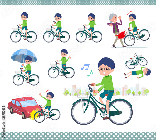 flat type Green clothing glasses boy_city cycle