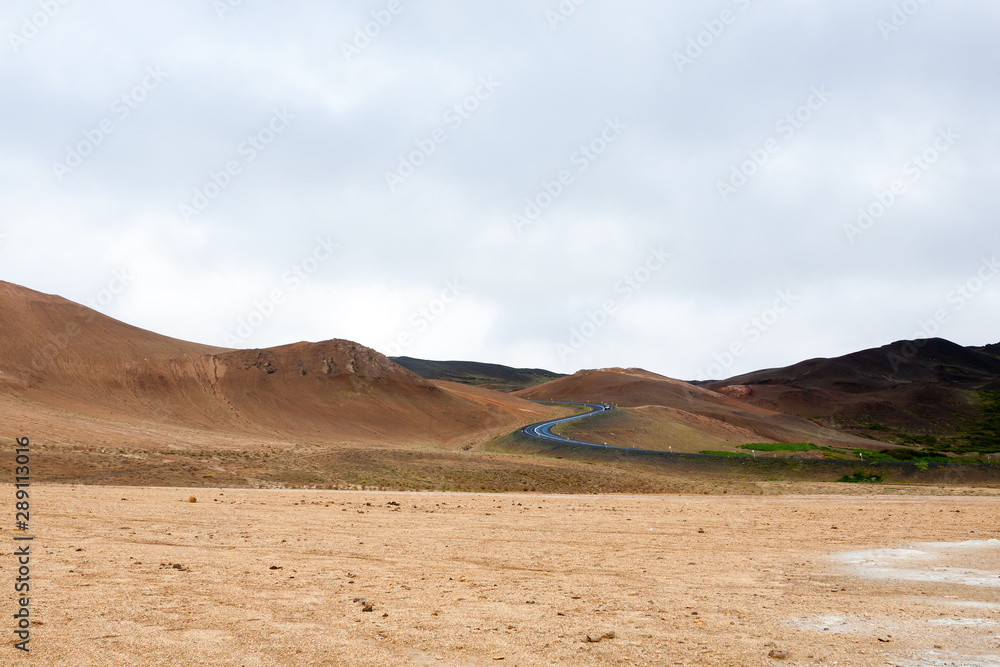 Hverir mud pools day view, Iceland landmark