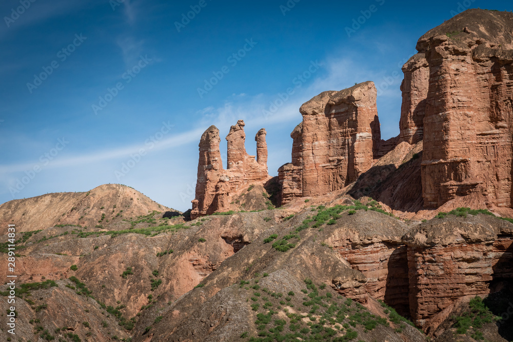 China landscape. Beautiful rock formations at Binggou Danxia scenic area, close to Zhangye Danxia geological park. Gansu province, China. China landscape. Beautiful rock formations at Binggou Danxia scenic area, close to Zhangye Danxia geological park. Gansu province, China.