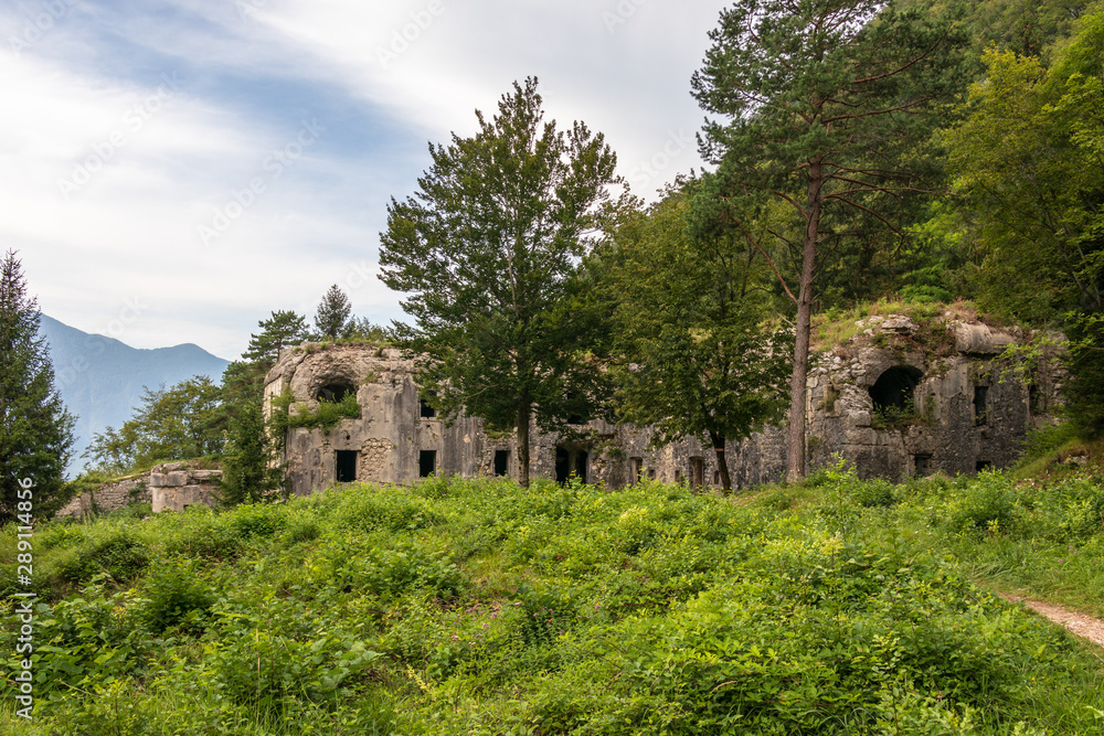 Fort Hermann. Crumbling World War I Fortress near Mount Rombon. Bovec, Gorizia, Slovenia. Europe.