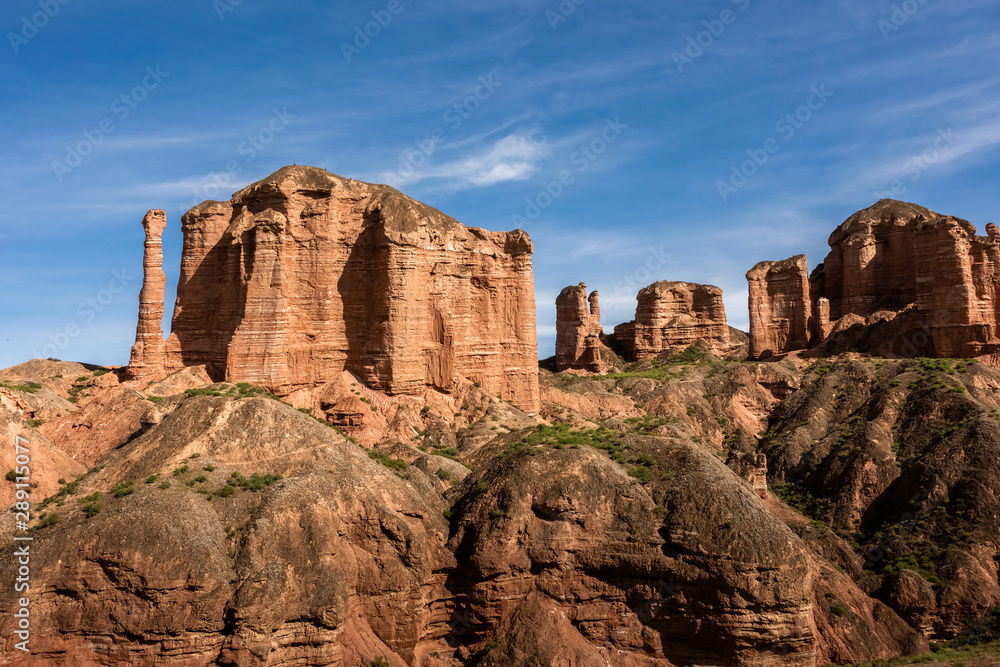 China landscape. Beautiful rock formations at Binggou Danxia scenic area, close to Zhangye Danxia geological park. Gansu province, China. China landscape. Beautiful rock formations at Binggou Danxia scenic area, close to Zhangye Danxia geological park. Gansu province, China.