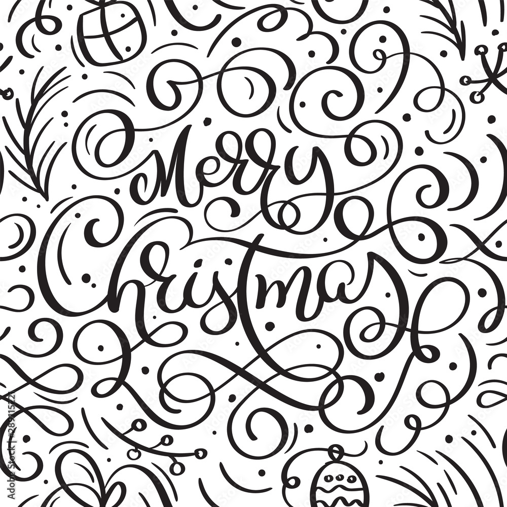 Seamless pattern for Christmas with flourish vector xmas elements of calligraphy. Beautiful background for a luxurious gift wrapping paper, t-shirts, greeting cards