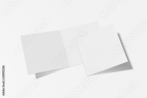 Two Mockup square booklet, brochure, invitation isolated on a white background with hard cover and realistic shadow. 3D rendering.