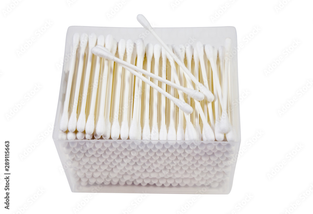 cotton buds or cotton swab box in plastic transparent rectangular