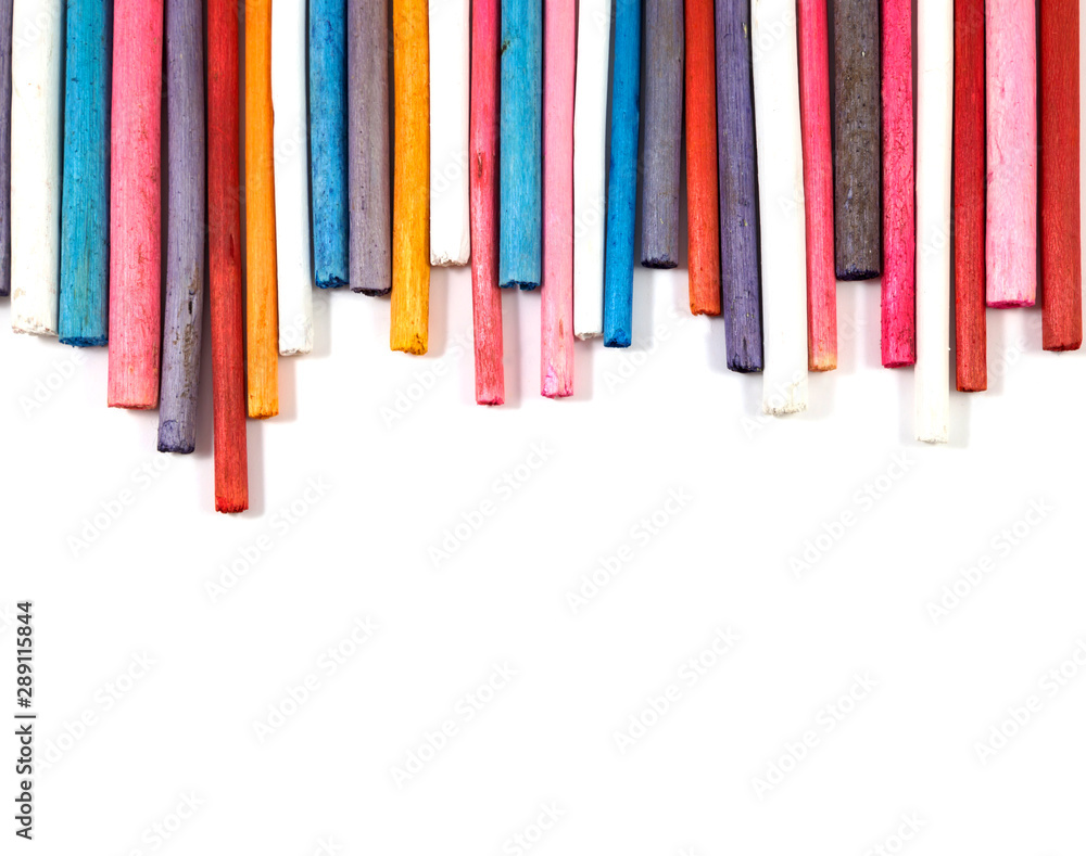 colorful of wood in white background top view with copy space. Colorful wood stack on the wall for background, Abstract colorful wood texture. colorful of wood in white background top view with copy space. Colorful wood stack on the wall for background, Abstract colorful wood texture.