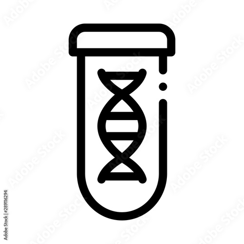 Lab Glass Test Tube With Biomaterial Vector Icon Thin Line. Biology And Science Flasks, Bioengineering, Dna And Medicine Biomaterial Concept Linear Pictogram. Monochrome Contour Illustration