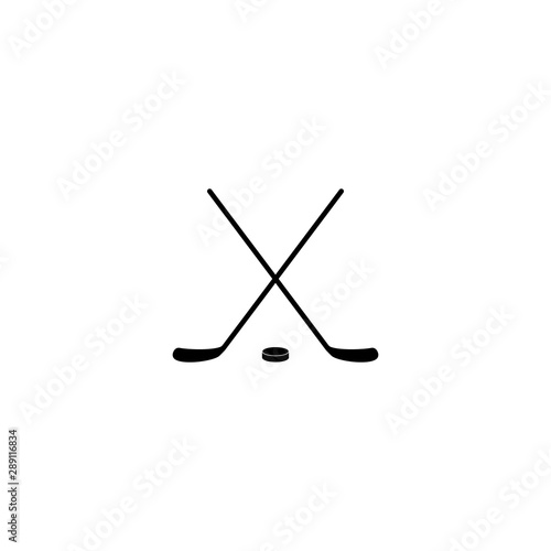 Vector crossed hockey sticks and puck icon set