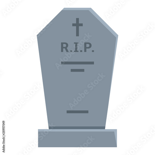 Vector Tombstone Icon. Flat Illustration of Gray Headstone