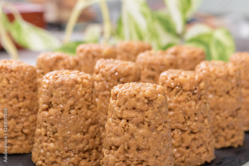 anthill cake close-up on a background of green anthill cake close-up on a background of green