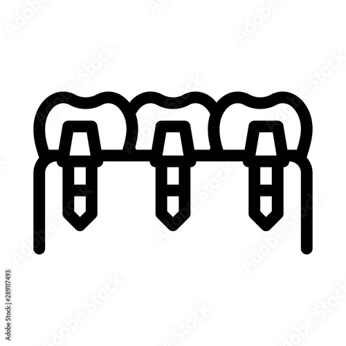 Dental Teeth Implants Biomaterial Vector Icon Thin Line. Biology And Science Flasks, Bioengineering, Dna And Medicine Biomaterial Concept Linear Pictogram. Monochrome Contour Illustration