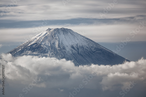 Mount Fuji summit in the clouds. Hakone area of Kanagawa Prefecture in Honshu. Japan