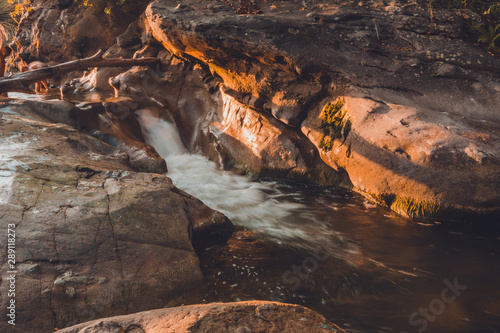 Carpathian river with large rocks on the banks, beautiful natural stream of the river. 2019