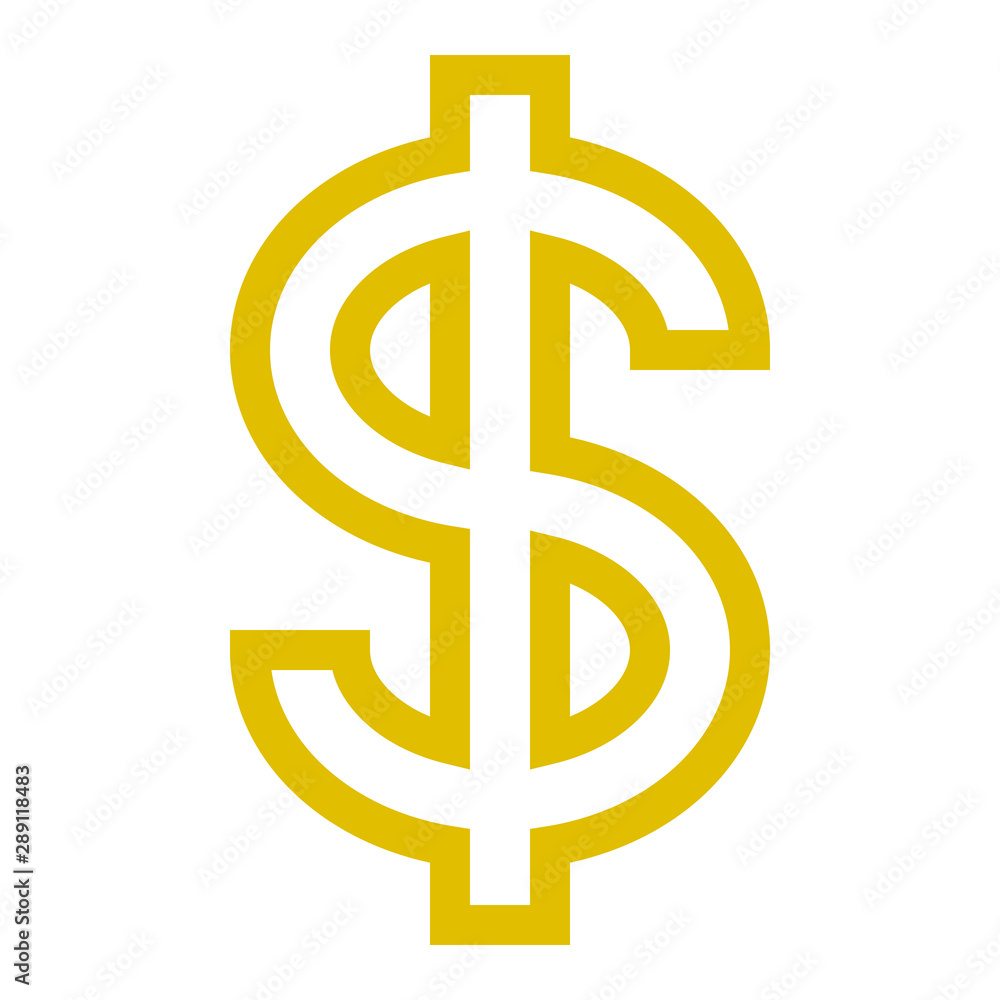 Dollar currency sign symbol - golden simple outline, isolated - vector Dollar currency sign symbol - golden simple outline, isolated - vector