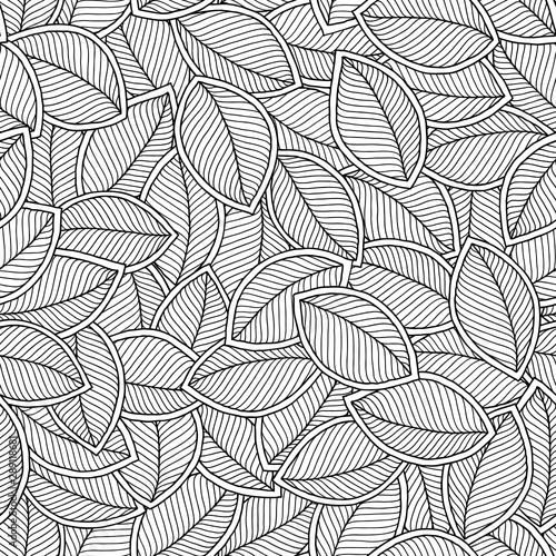 Seamless doodle leaves pattern for coloring book.