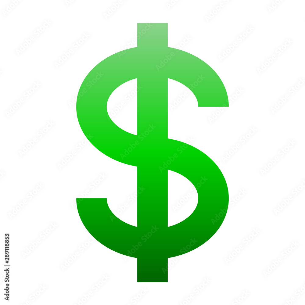 Dollar currency sign symbol - green simple gradient, isolated - vector Dollar currency sign symbol - green simple gradient, isolated - vector