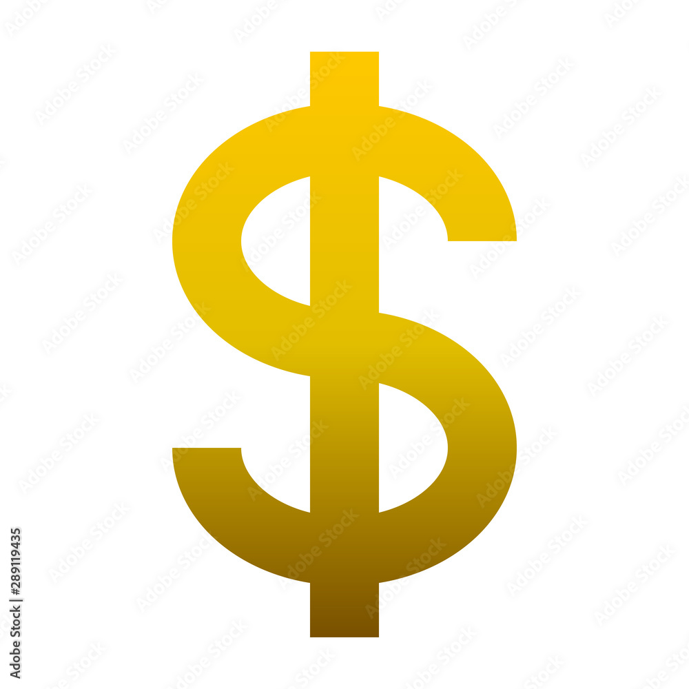 Dollar currency sign symbol - golden simple gradient, isolated - vector Dollar currency sign symbol - golden simple gradient, isolated - vector