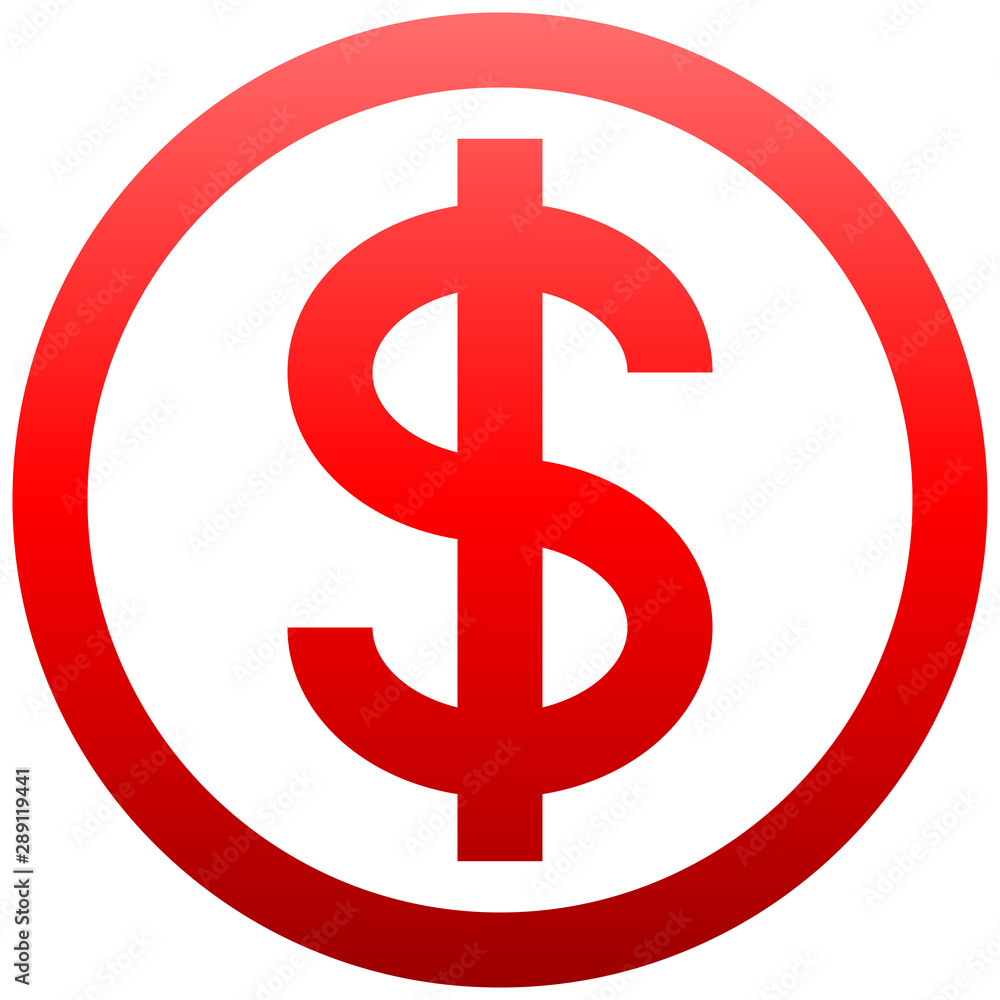 Dollar currency sign symbol - red simple inside of circle gradient, isolated - vector Dollar currency sign symbol - red simple inside of circle gradient, isolated - vector