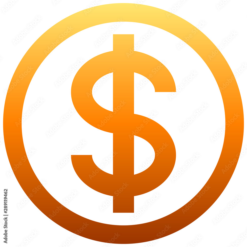 Dollar currency sign symbol - orange simple inside of circle gradient, isolated - vector Dollar currency sign symbol - orange simple inside of circle gradient, isolated - vector