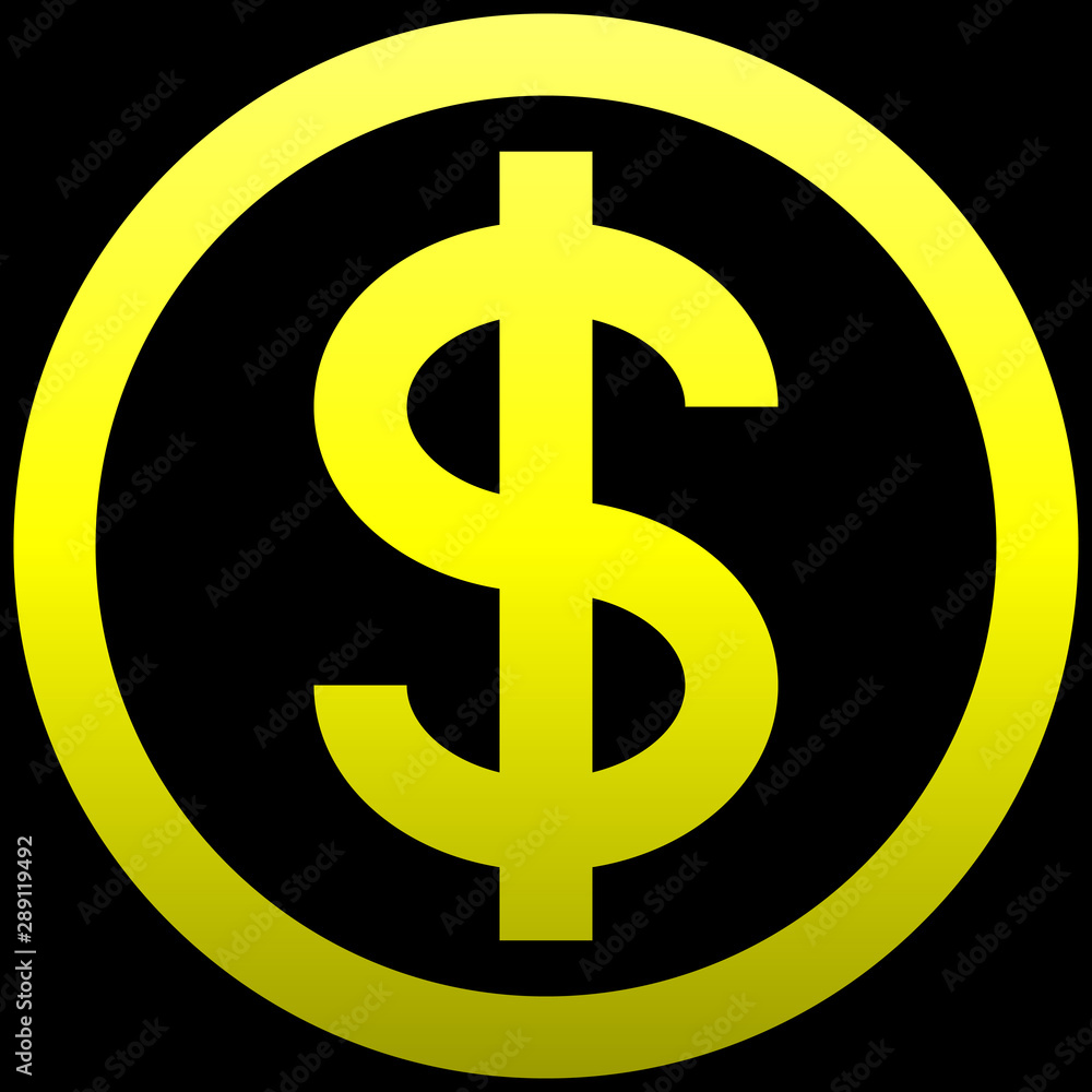 Dollar currency sign symbol - yellow simple inside of circle gradient, isolated - vector Dollar currency sign symbol - yellow simple inside of circle gradient, isolated - vector