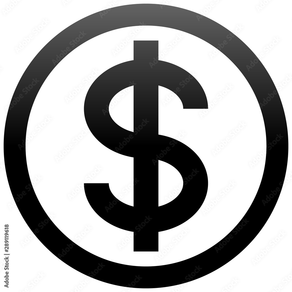 Dollar currency sign symbol - black simple inside of circle gradient, isolated - vector Dollar currency sign symbol - black simple inside of circle gradient, isolated - vector