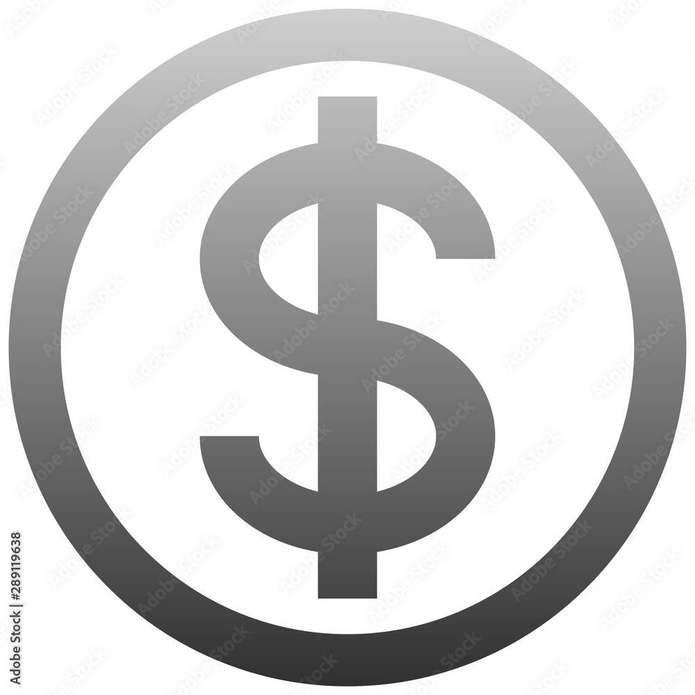 Dollar currency sign symbol - medium medium gray-silver-metal simple inside of circle gradient, isolated - vector Dollar currency sign symbol - medium medium gray-silver-metal simple inside of circle gradient, isolated - vector