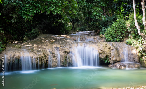 Waterfall at Pu Luong, Mai Chau area, Vietnam. Long exposure smooth flow of crystal clear water. 