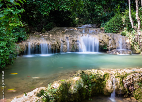 Waterfall at Pu Luong  Mai Chau area  Vietnam. Long exposure smooth flow of crystal clear water. 